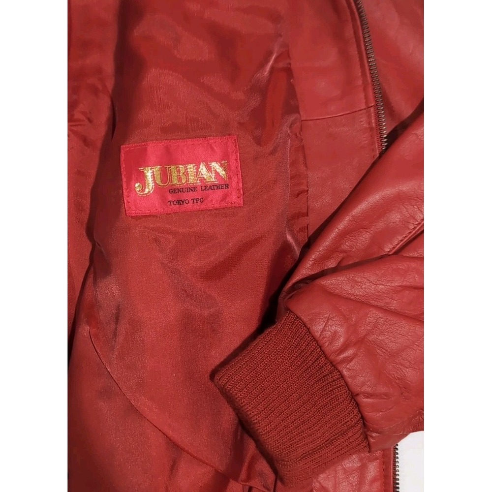 Jubian Tokyo TFC Genuine‎ Red Leather Bomber Jacket Size L Men Women 90s vibe - Picture 11 of 13